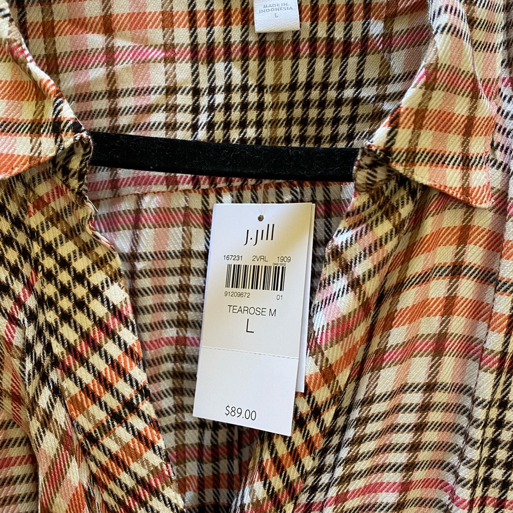 J. Jill Plaid Shirt in Black, White, and Pink